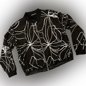 DKNY Sport Women’s Metallic Print Black Cropped Bomber Jacket Athliesure Size M